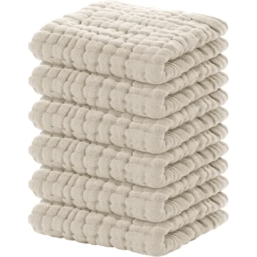 Yoofoss Muslin Baby Washcloths 100% Cotton Face Towels 6 Pack Wash Cloths for Baby 12x12in Soft and Absorbent Baby Wipes (Apricot)