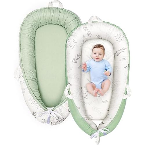 Baby Lounger - Infant Lounger for Newborn 0-24 Months, Co Sleeping Ultra Soft Breathable Infant Floor Seat, Portable Babies Lounger for Baby Girls& Boys, Newborn Essentials Gifts(Green)