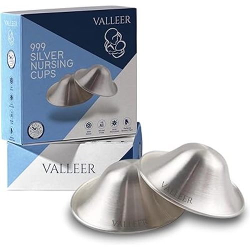 VALLEER® Pure Silver Nursing Cups – 925 Silver Nipple Shields for Breastfeeding – Soothes & Protects Sore or Cracked Nipples – Hypoallergenic & Reusable Nursing Essentials (999 Silver - Regular Size)