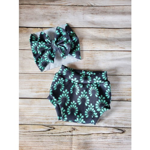 Western baby clothes - squash blossom - country girl - cowgirl outfits - summer baby clothes - bummies - headwraps - turquoise baby