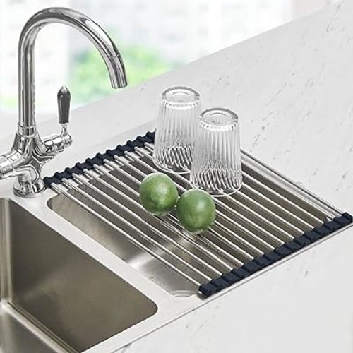 Seropy Roll Up Dish Drying Rack Over The Sink Drying Rack for Kitchen Counter, Folding Dish Rack Over Sink Mat, Stainless Steel Dish Drainer Rack Kitchen Sink Organizer Accessories 17.5"x13.7"