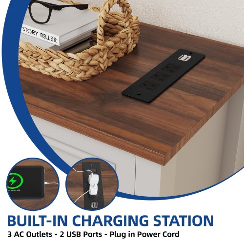 6-drawer Wood White Dresser with Built-in Power Outlet