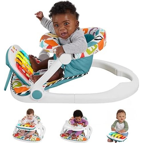 Fisher-Price Baby Portable Chair Deluxe Kick & Play Sit-Me-Up Floor Seat with Piano Learning Toy & Snack Tray for Infants to Toddlers