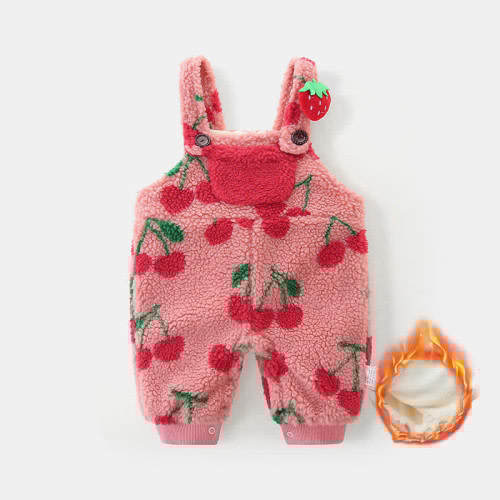 Baby Girl Fleece Fruit Pocket Overalls