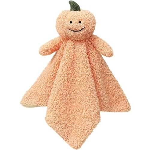 Doindute Baby Orange Pumpkin Soft Stuffed Animal Security Blanket, Plush Pumpkin Character Lovey Blanket, Baby Shower/Nursery Gift, Cuddly Newborn, Infant, Toddler Snuggle Blankie for Boys Girls, 14"