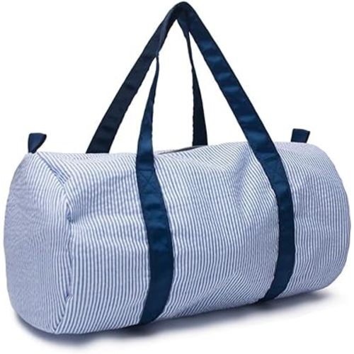 GFU Duffle Bag for Kids, Overnight Duffel Bags for Boys and Girls, Seersucker Travel Bag Large Dance bag, Toddler Weekender Bag, Child Carry-On Sports Gym Bag, Gift, Blue