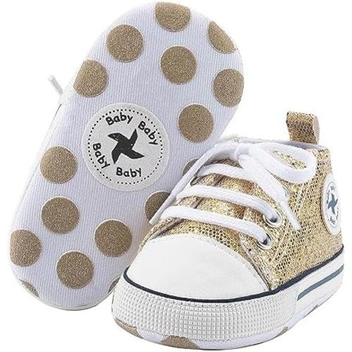 Baby Boys Girls Star High Top Sneaker Soft Anti-Slip Sole Newborn Infant First Walkers Canvas Denim Shoes