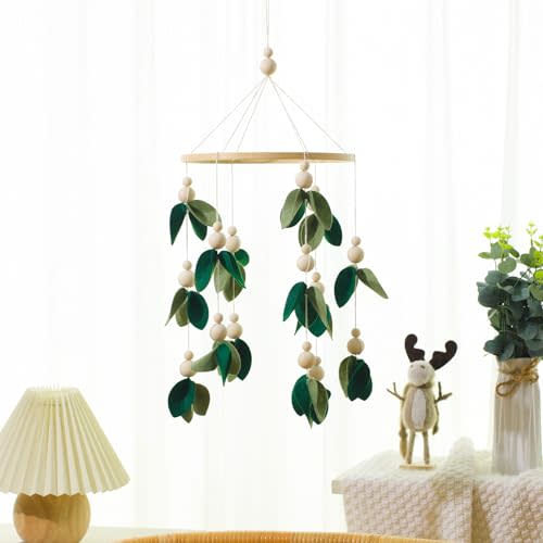 Wenqik Baby Crib Mobile for Nursery Decoration Green Leaf Flower Dragon Mobile for Crib Mobile Forest Green Forest Nursery Decor Nursery Baby Shower Gift for Boys and Girls (Leaf)