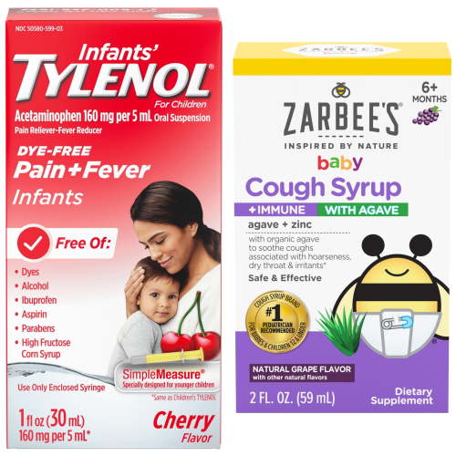 Infants' Tylenol and Zarbee’s Baby Cough Syrup + Immune Support Bundle