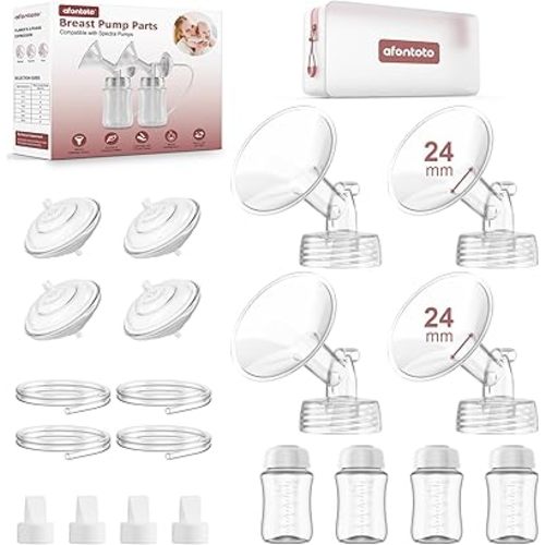 Pump Parts Compatible with Spectra S1/S2/9 Plus Breastpump, 4 Set Replacement Parts for Spectra Include 24mm Flange,Duckbill Valve,Backflow Protector,Tube,Bottle, Not Original Replacement Pump Parts