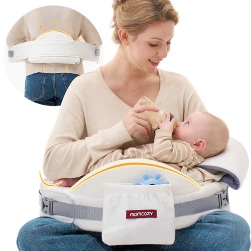Momcozy CozyPro Nursing Pillow - All Around Lumbar & Arm Support - Safety Fence, Firm & Springy Memory Foam-Stable, Ergonomic Support, Easier Breastfeeding, Wider Cushion, Adjustable, Removable Cover