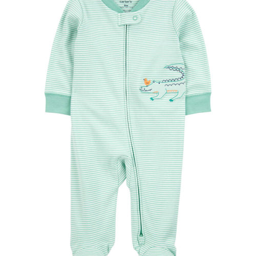 Green Baby Boy Alligator Striped 2-Way Zip Cotton Sleeper Pyjamas - Green | Carter’s Oshkosh Canada
