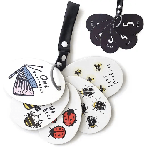 Wee Gallery Stroller Cards - I See Bugs to Count - Counting Numbers Travel Activity for Babies, Toddlers, with Snap on Strap for Walks, Car Seat, Bag, Stroller