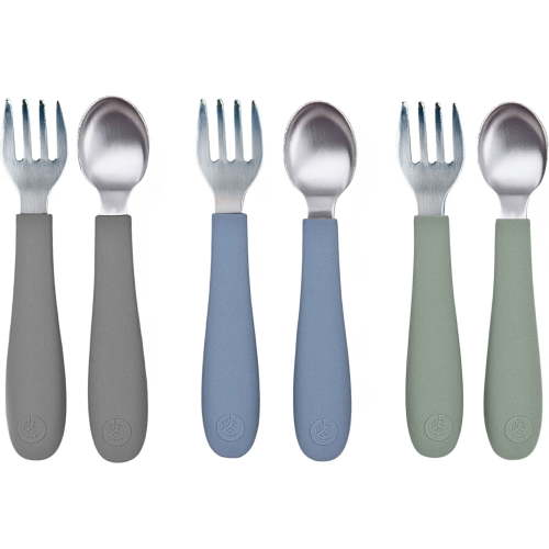 WeeSprout Toddler Utensils Set - 3 Forks & 3 Spoons, Stainless Steel & Silicone