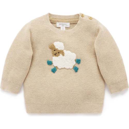 On The Farm Jumper Almond Melange - Purebaby Sweaters | Maisonette
