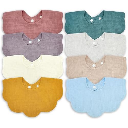 Baby Bibs Muslin Bibs 8 Pack for Drooling and Teething for Unisex Girls Boys