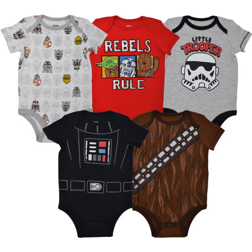 Star Wars Darth Vader Stormtrooper R2-D2 Newborn Baby Boys 5 Pack Bodysuits Newborn to Infant