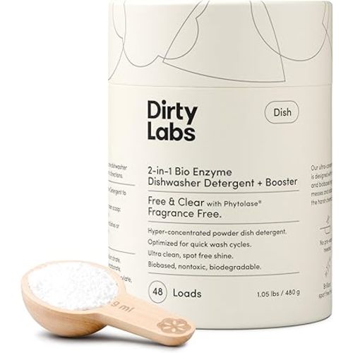 Dirty Labs | Dishwasher Detergent and Booster | Scent Free | 48 Loads (1 lb) | Ultra Clean, Spot Free, Quick Wash Optimized | Hyper Concentrated