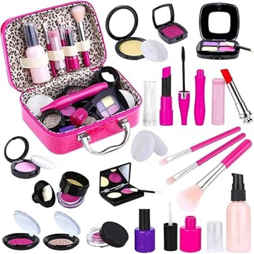 LATER Tepsmigo Pretend Makeup Kit for Girls, Kids Pretend Play Makeup Set - with Cosmetic Bag for Birthday Christmas, Toy Makeup Set for Toddler, Little Girls Age 3+(Not Real Makeup)