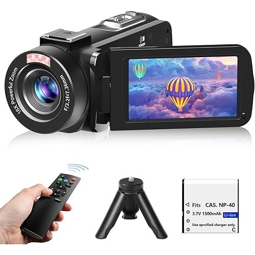 Video Camera, Full HD 1080P 30MP Camcorder, Vlogging Camera for YouTube with Infrared Night Vision, 18X Digital Zoom 3.0“ LCD Screen Digital Camera, Video Recorder with Remote Control and Battery