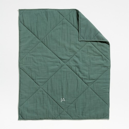 Personalized Supersoft Pine Green Cotton Gauze Baby Crib Quilt