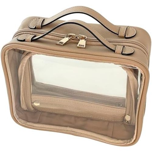Clear Makeup Bag Toiletry Bag for Women Cosmetic Case Large Capacity Travel Make Up Bag Organizer Transparent Storage Compartment TSA Approved