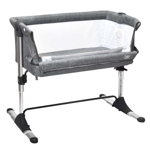 Babyjoy Connected Bedside Crib Bassinet Infant Sleeper with Breathable Mesh and Carrying Bag, Gray