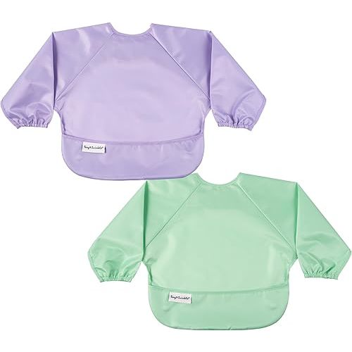 Tiny Twinkle Mess Proof Baby Bib, 2 Pack Long Sleeve Bib Outfit, Waterproof Bibs for Toddlers, Machine Washable, Tug Proof (Mermaid, Small 6-24 Months)