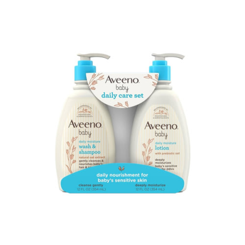 Aveeno Baby Daily Care Gift Set with Oat Extract & Prebiotic Oat, Contains Daily Moisturizing Body Lotion & Gentle 2-in-1 Baby Bath Wash & Shampoo, Hypoallergenic & Paraben-Free, Two Pack
