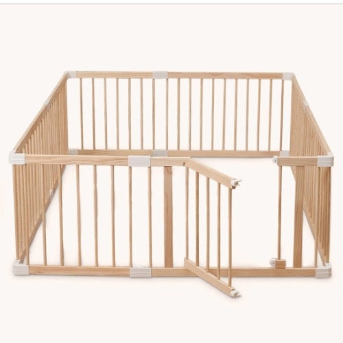 HARPPA Wooden Baby Gate Playpen | Non-Toxic Foldable DIY Adjustable Play Yard for Infants & Toddlers – Natural Finish Baby Fence for Small & Large Spaces