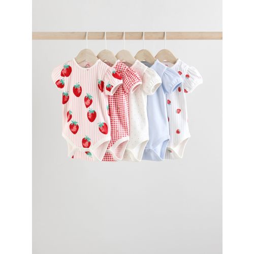 Red Strawberry 100% Cotton Short Sleeve Baby Bodysuits 5 Pack