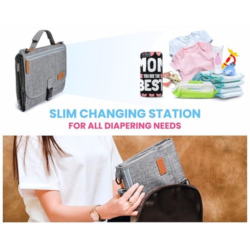 Portable Changing Pad with Shoulder Strap - Detachable Travel Changing Pad - Baby Shower Gifts - Fully Padded & Lightweight - Baby Boy Gifts - Diaper Changing Pad - Changing Mat 27"x22" - Grey