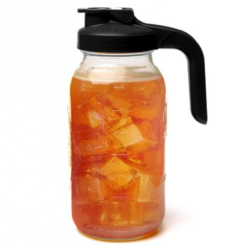 County Line Kitchen Glass Mason Jar Pitcher with Lid - Wide Mouth, 2 Quart (64 oz) - Heavy Duty, Leak Proof - Sun & Iced Tea Dispenser, Cold Brew Coffee, Breast Milk Storage, Water & More - Black