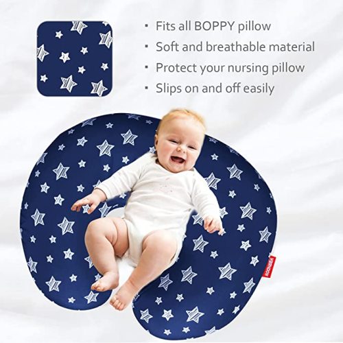 Nursing Pillow Cover Navy for Baby Boys, Snug Fits Boppy Nursing Pillow Slipcovers Super Soft, for Breastfeeding Moms, Navy Star