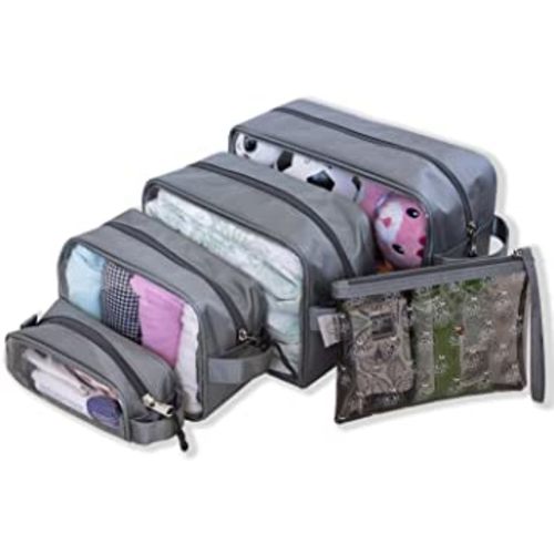 Supa Tough Diaper Bag Organizing Pouches Set of 5 - Premium Quality Clear Organizer Inserts - Versatile Wipe Clean Baby Packing Cubes - Nursery and Travel Organization (Silver Grey)