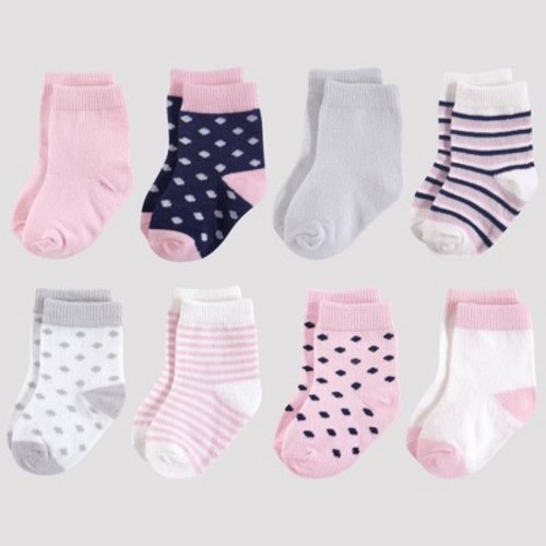Touched by Nature Baby 8pk Organic Cotton Socks, Color: Navy/Light Pink, Size: 0-6M