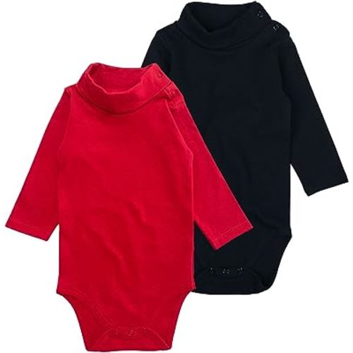 DEFAHN Baby Turtleneck Bodysuit Long Sleeve Boy Girl Solid Cotton Jumpsuit Outfit 0-24 Months, 2 Pack