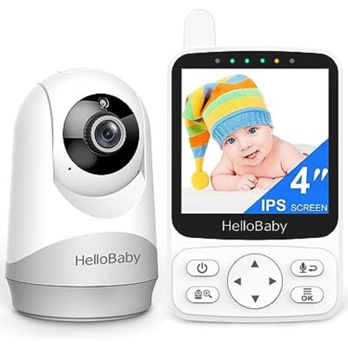 HelloBaby No WiFi Baby Monitor with Voice-Activated Night Vision,4" IPS Camera and Audio, 2-Way Talk and PTZ, 26H Battery and 1000ft Range, Portable for Nursery and Travel