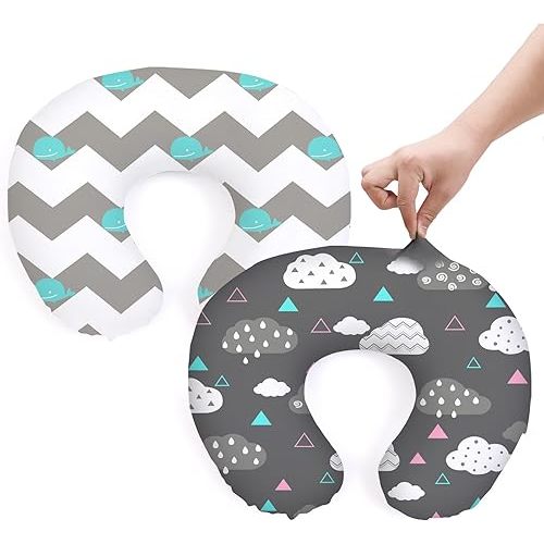 BROLEX Baby Nursing Pillow Covers: 2-Pack Soft Slipcovers for Breastfeeding Pillows - Comfortable Fabric, Fits Standard Nursing Pillows for Boys & Girls - Whale Cloud