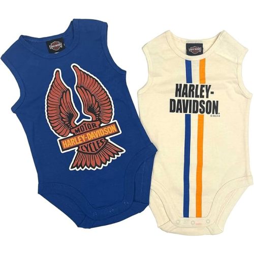 Harley-Davidson Baby Boys' 2-Pack Infant Rib Bodysuit Creeper Set - Blue/White