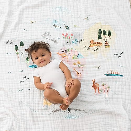 aden + anais 100% Cotton Muslin Baby Blanket Crib Bedding for Newborn Baby and Toddler, Nursery Blanket for Boys and Girls, Baby Registry and Shower Gift - Around The World
