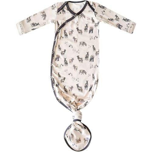 Copper Pearl Baby Gown - Knotted Newborn Sleepers for Baby Boy and Girl, Soft Stretchy Long Sleeve Infant Gowns with Bottom Tie and Hand Mittens, Perfect Hospital Coming Home Outfit (Cody)