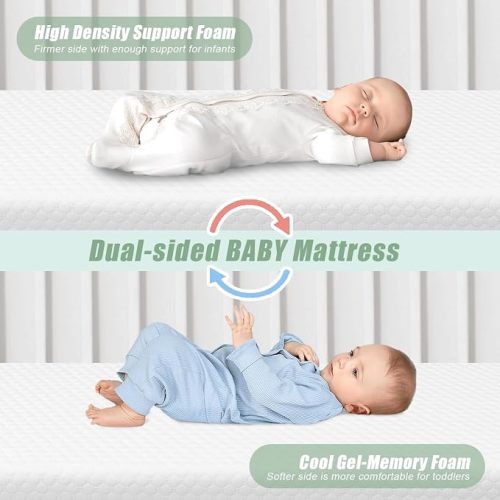 Pack and Play Mattress 38" x 26", Dual Sided Pack N Play Mattresses Pad with Removable Breathable Cover for Toddler and Baby, Portable Soft & Firm Memory Foam Mattress for Pack n Play