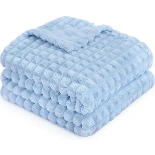 HOMRITAR Baby Blanket for Boys Soft Fluffy Fleece Toddler Blanket Stereoscopic Grid, Warmer Comfort Reversible Lightweight Bed Blanket for Infant or Newborn (Blue, 30 x 40 Inch)