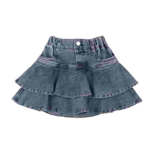 FAOWME Little Girls Denim Skirts Mini Flared Pleated Toddler Jean Skorts With Shorts Underneath Blue 6-12 Months