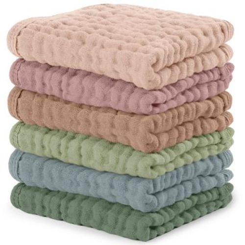 Baby Washcloths Muslin Cotton, Large 10”x10” by Comfy Cubs (Multicolor, Pack of 6)
