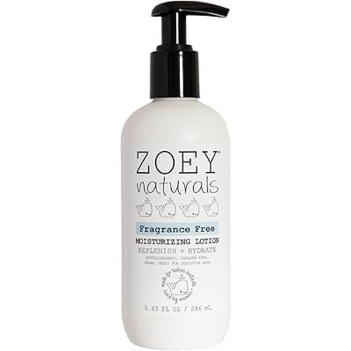 Zoey Naturals Fragrance-Free Baby & Toddler Lotion – Hypoallergenic, Vegan, Gentle Moisturizer for Sensitive Skin – Non-Greasy, Paraben & Phthalate Free – 9.65 oz