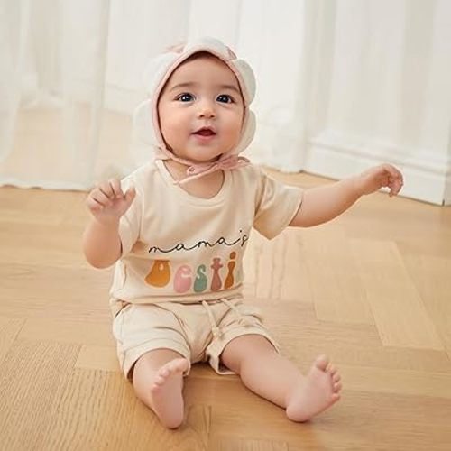 Kupretty Baby Girl Summer Clothes Letter Printed Short Sleeve T-shirt Tee Tops + Solid Shorts Toddler Clothing Set