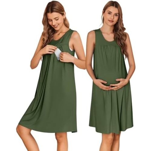 Ekouaer Maternity Nursing Dress Nightgown Labor and Delivery Gown Sleeveless Pregnancy Breastfeeding Dresses