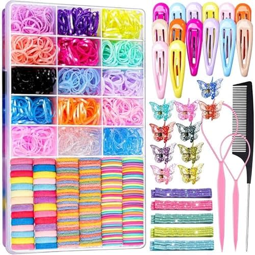 Teenitor Hair Accessories for Girls, Colorful Elastic Hair Ties Set with Hair Clips, Glitter Bobby Pins and Butterfly Hair Clips, Small Hair Ties for Toddler, Baby, Kids